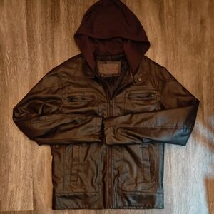 Excelled Vintage Women's Black Faux Leather Jacket with Hood || $100 OBO